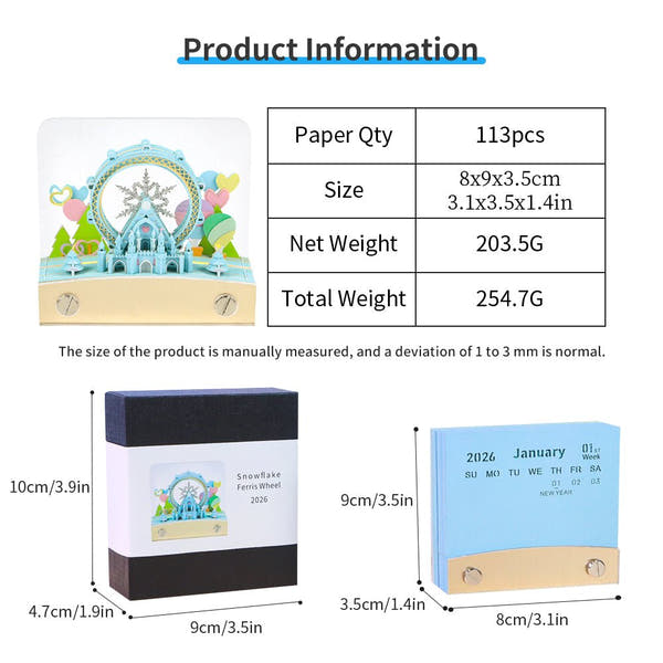 3D-kalender 2026 - Reuzenrad met sneeuwvlokken